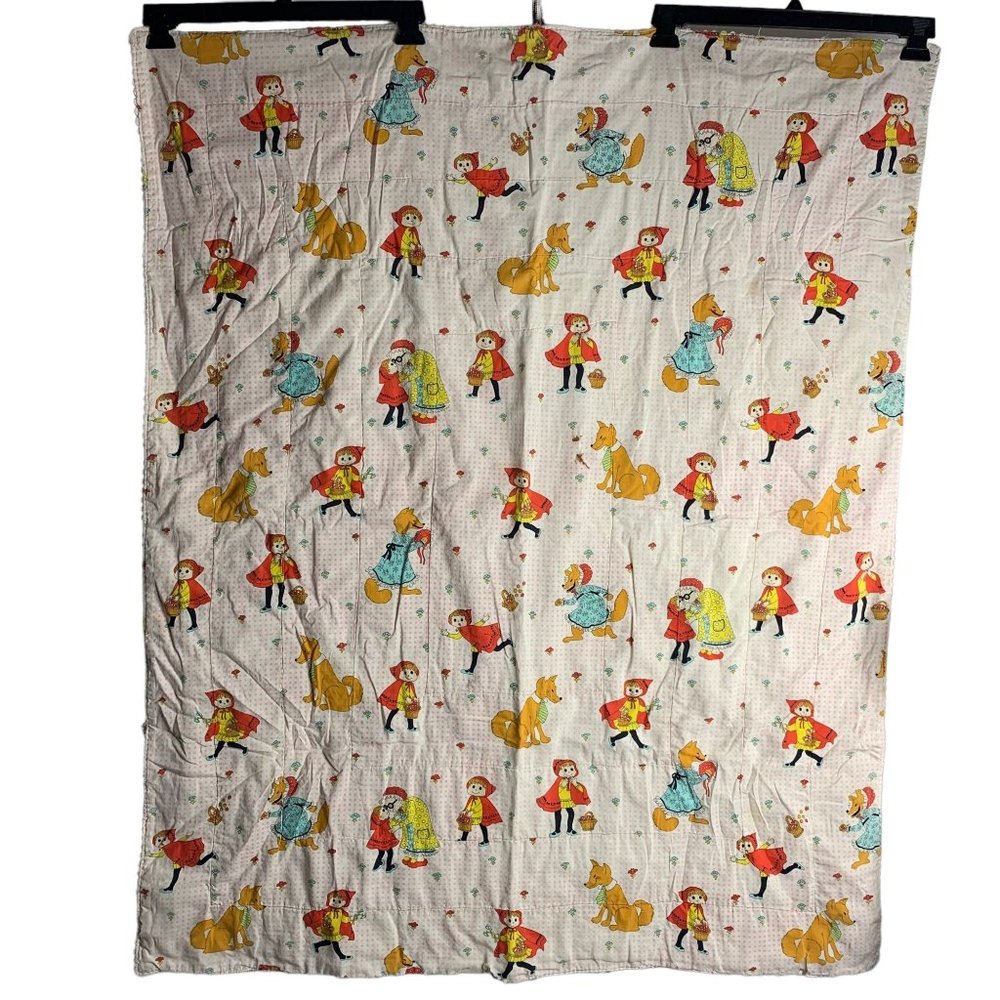 Vintage Handmade Quilted Crib Blanket 41 x 48 Goldilocks Bears Red Riding Hood